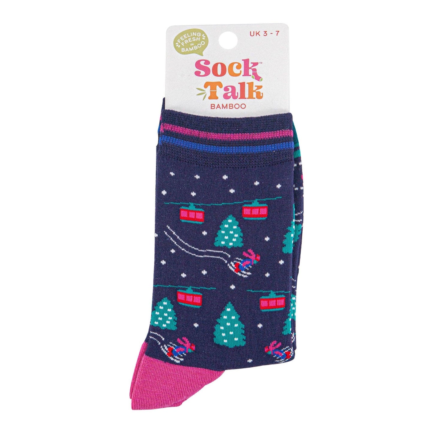 Women's Bamboo Socks - Navy Blue/Green, Cable Cars and Trees