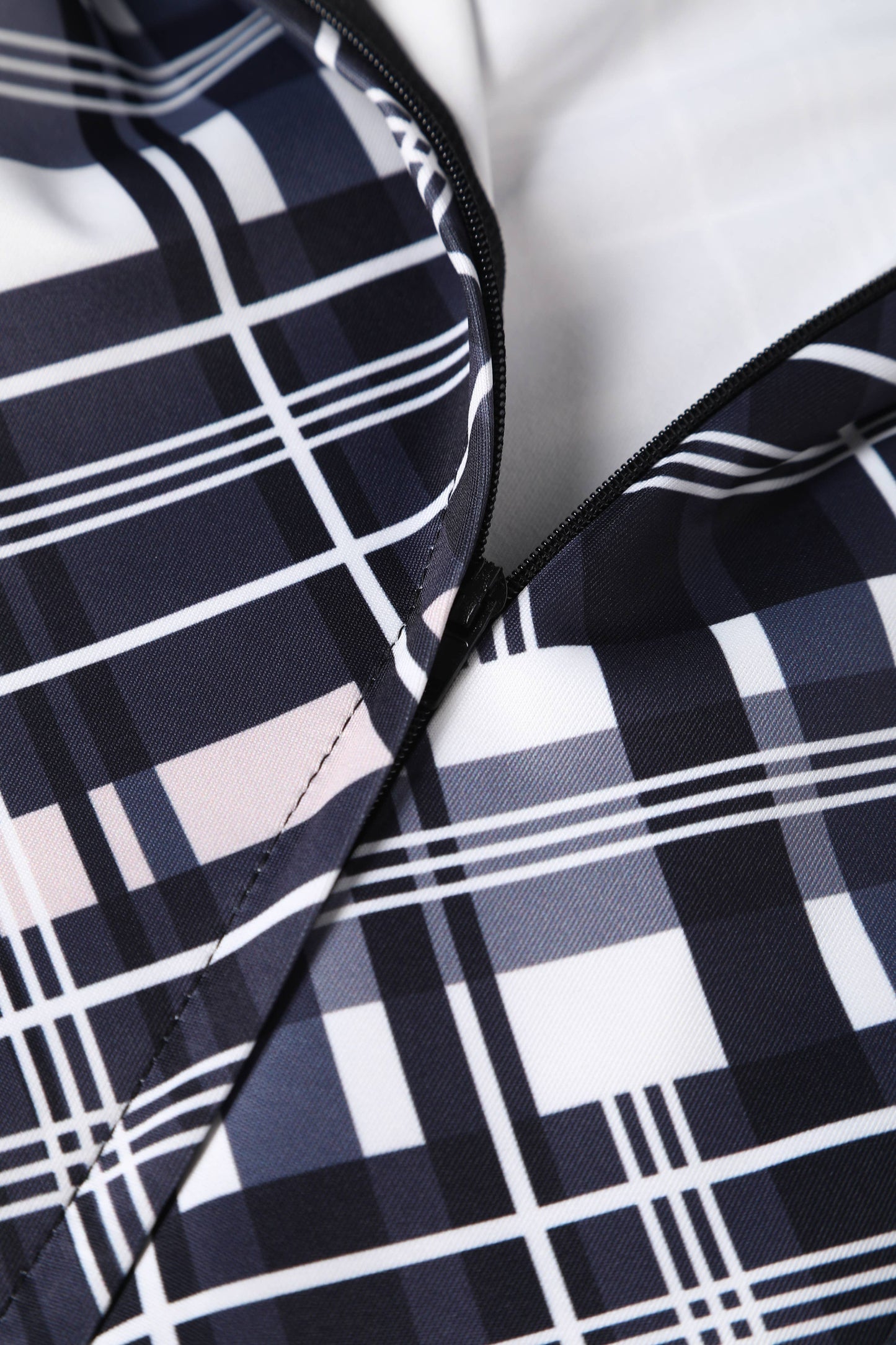 Toni Fitted Collared Vintage Dress in Black & White Tartan