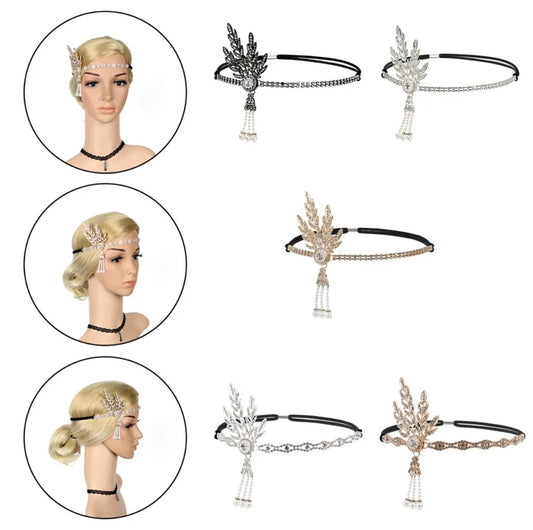 Women’s 1920’s Flapper Rhinestone Pearls Headband