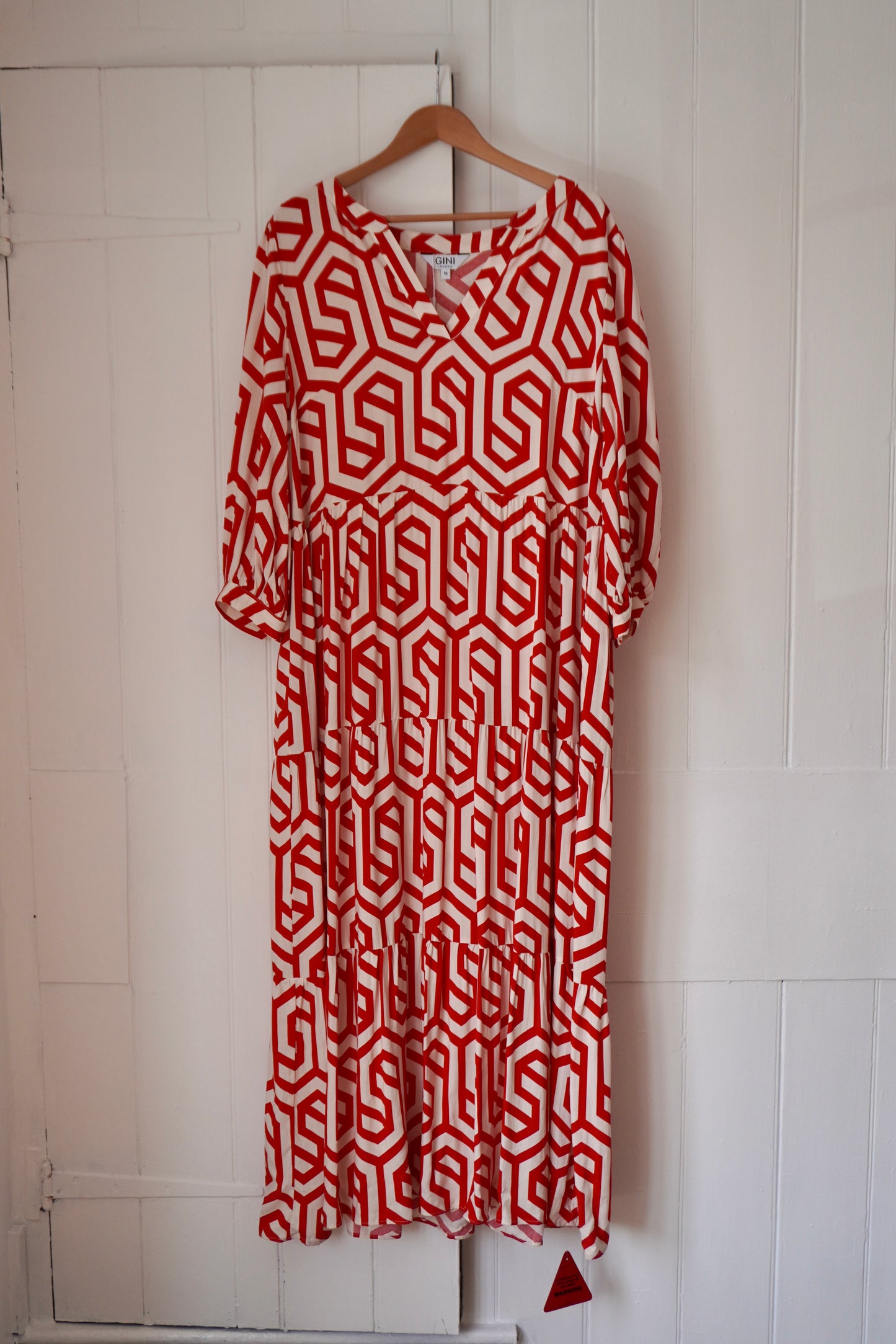 Gini London Red Geometric Print Midi Dress