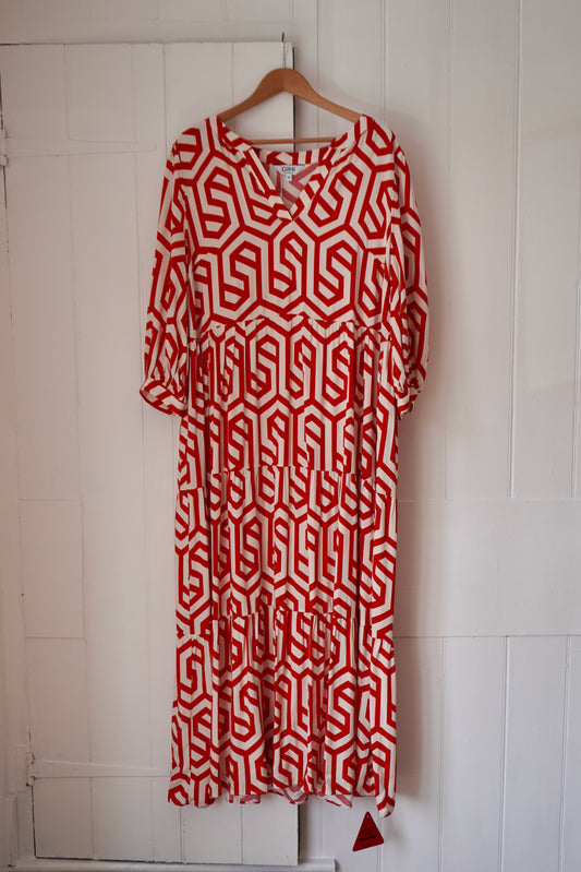 Gini London Red Geometric Print Midi Dress