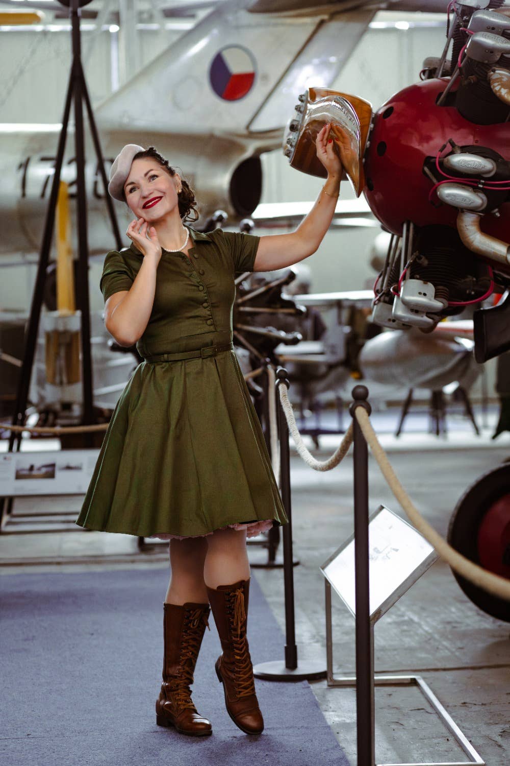 Penelope Army Green Rockabilly Plain Shirt Dress