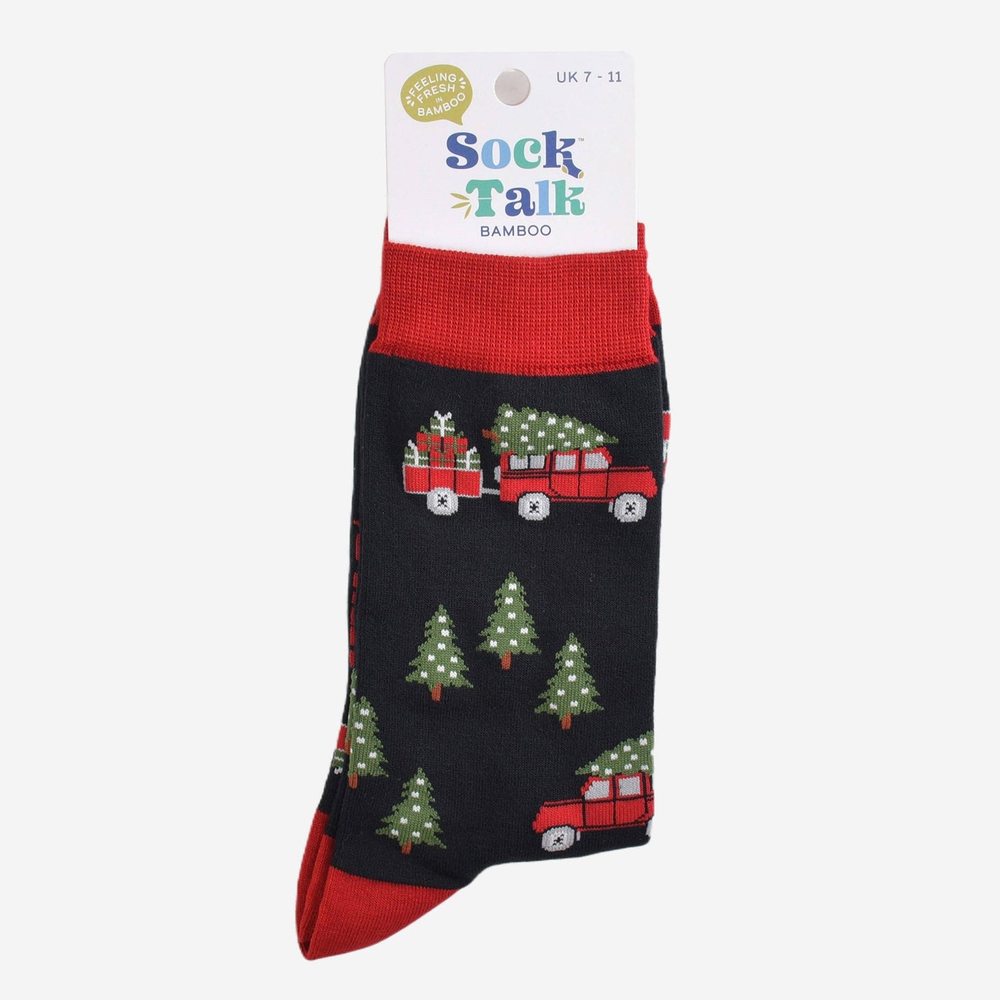 Men's Bamboo Socks - Black/Red, Christmas Tree Off Roader