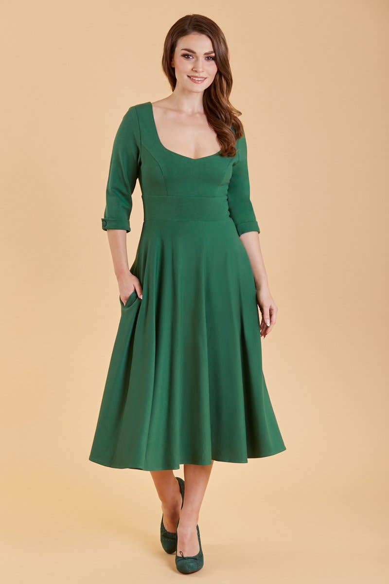 Scarlette Long Sleeved Dark Green Midi Dress