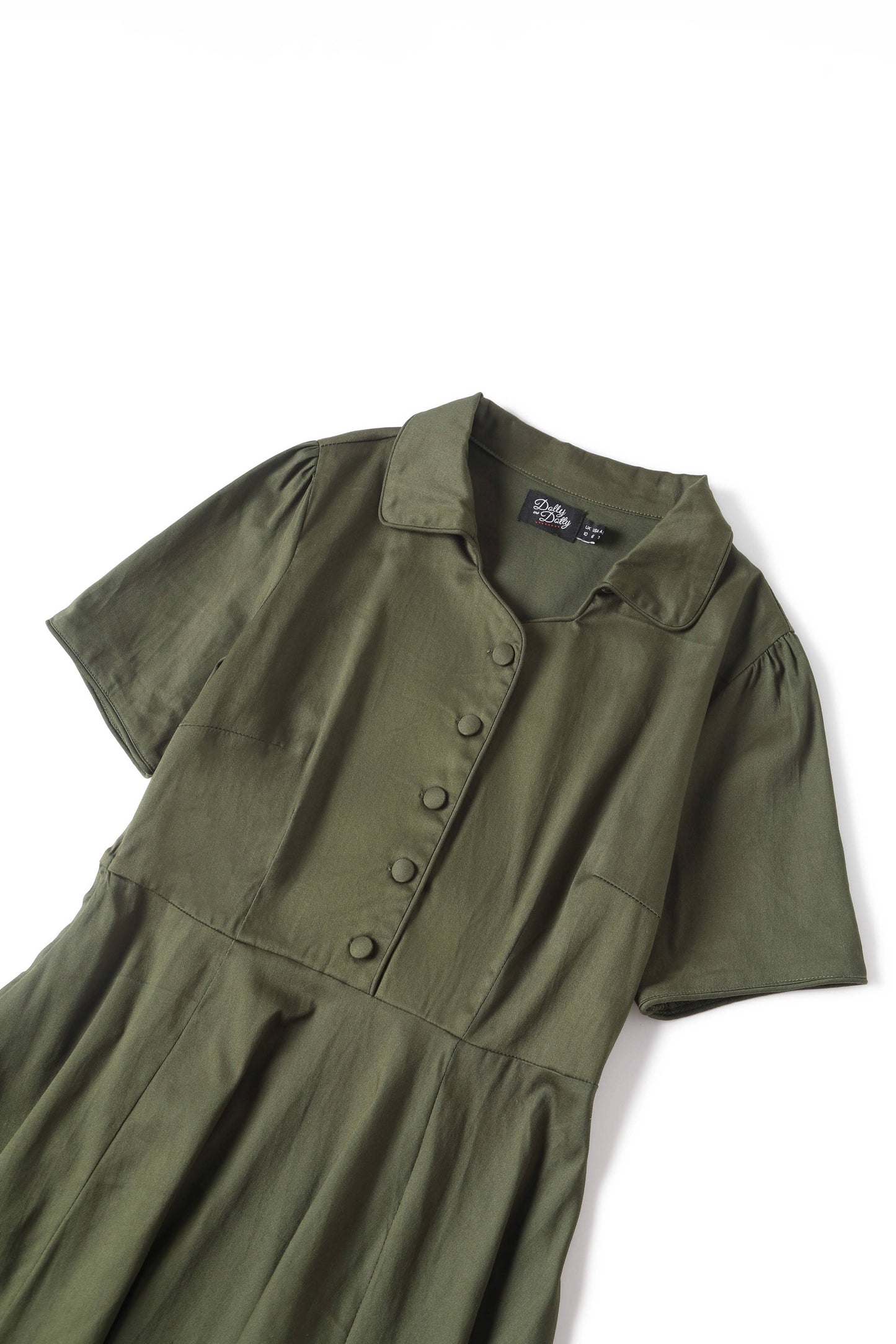 Penelope Army Green Rockabilly Plain Shirt Dress