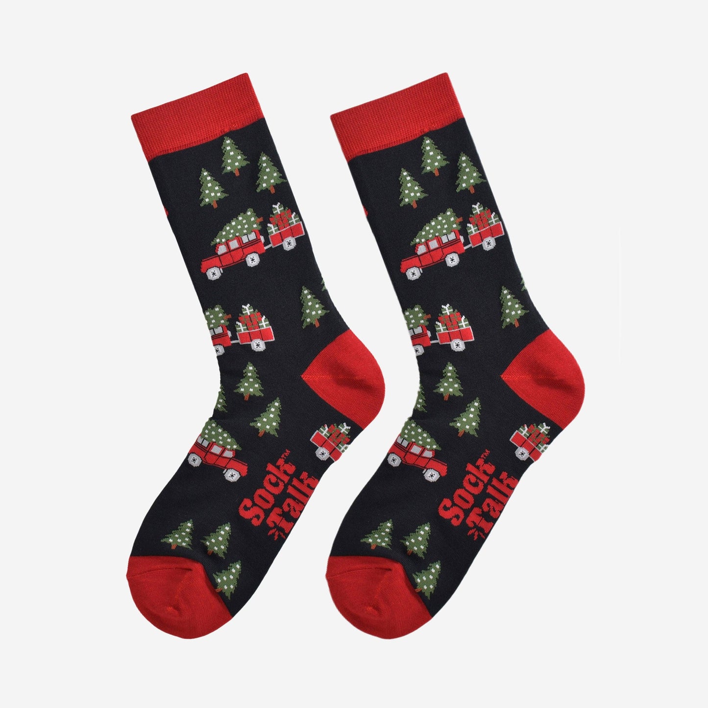 Men's Bamboo Socks - Black/Red, Christmas Tree Off Roader