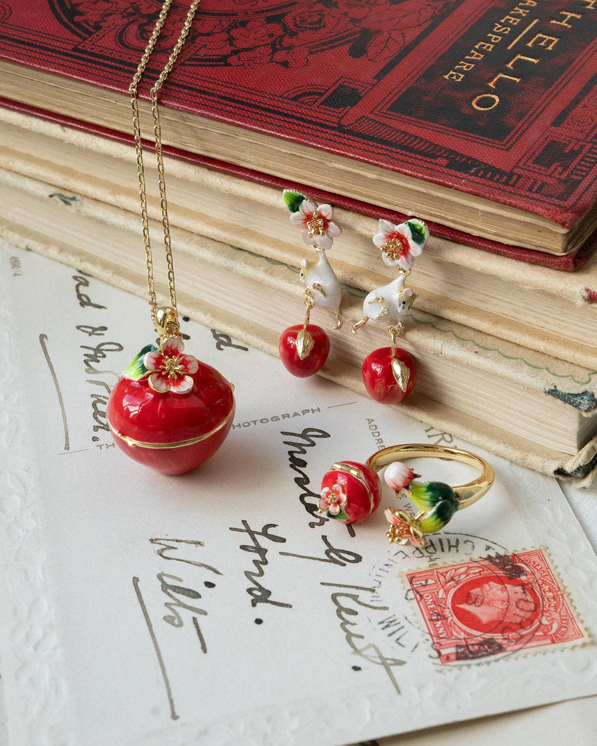 Apple Blossom & Mouse Drop Earrings