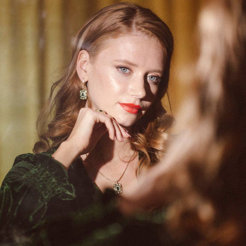 Emerald Art Deco Drop Earrings