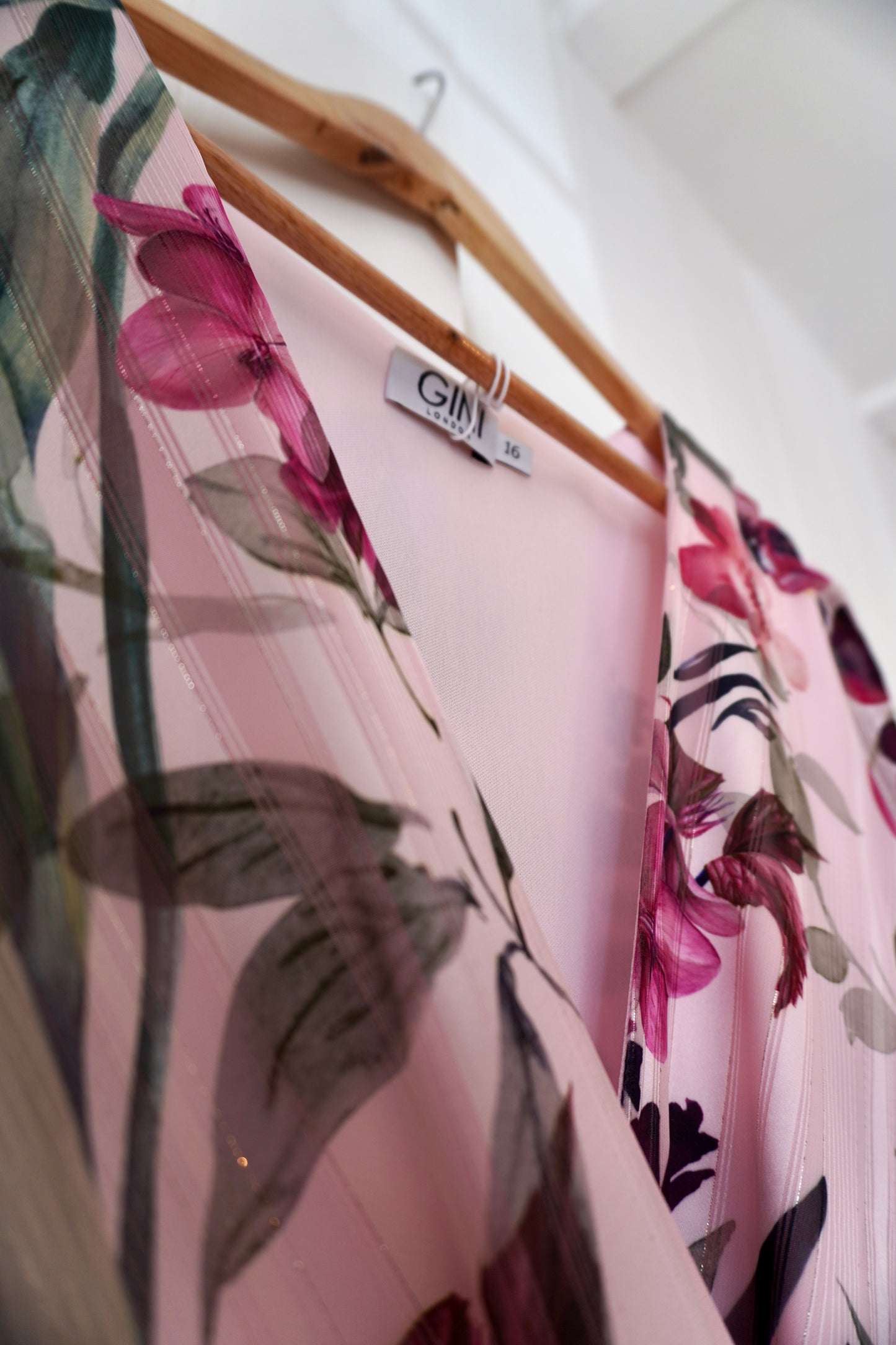 Gini London Pink Floral Print Sparkle Chiffon Wrap Midi Dress