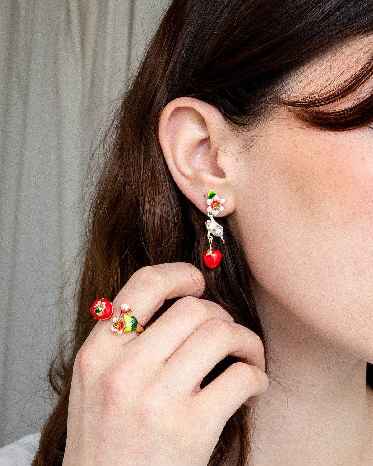 Apple Blossom & Mouse Drop Earrings