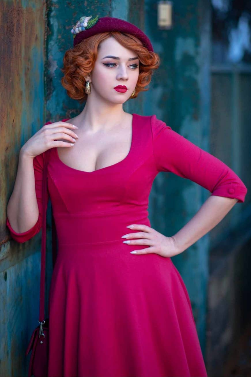 Scarlette Long Sleeved Burgundy Midi Dress