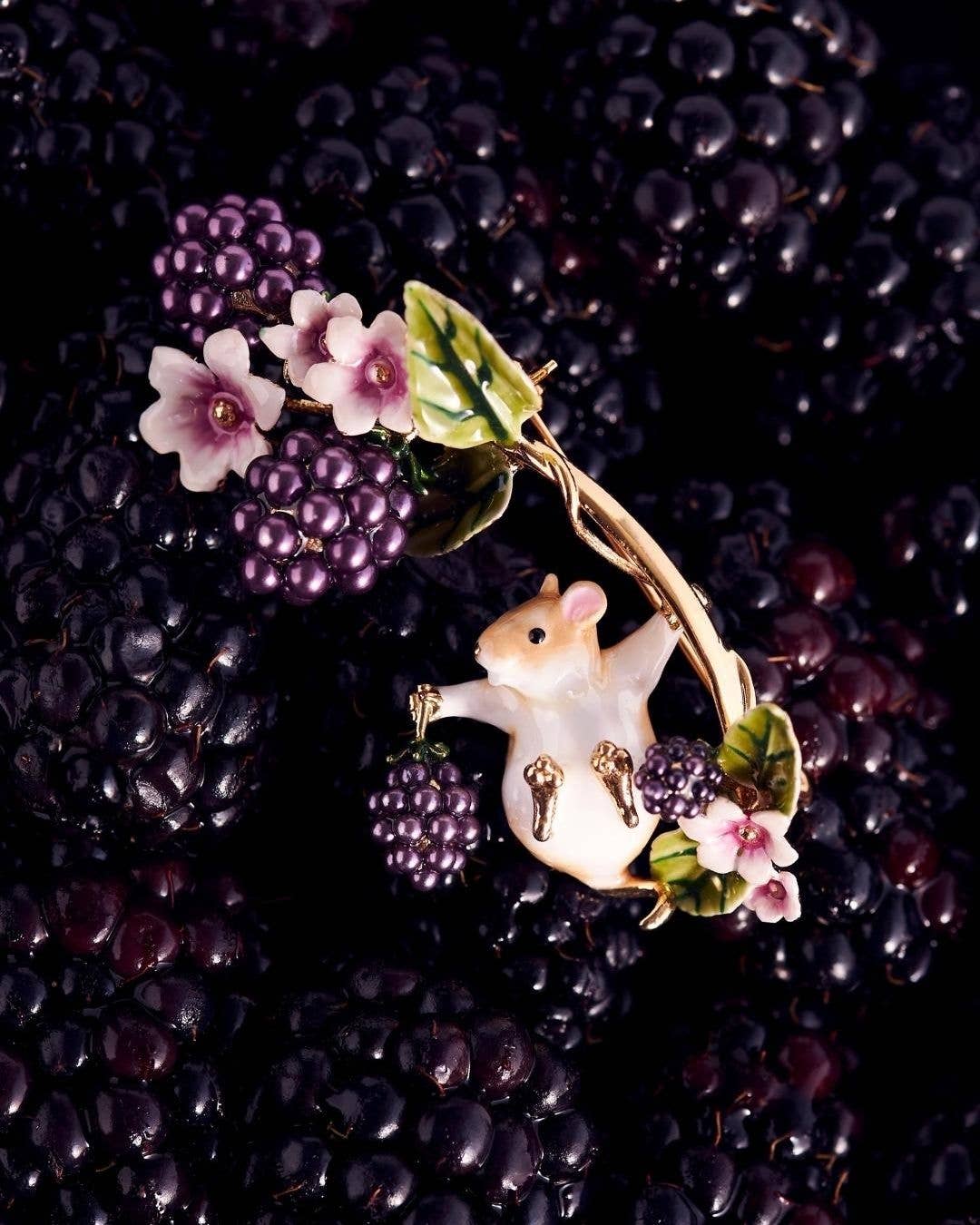 Blackberry & Mouse Brooch