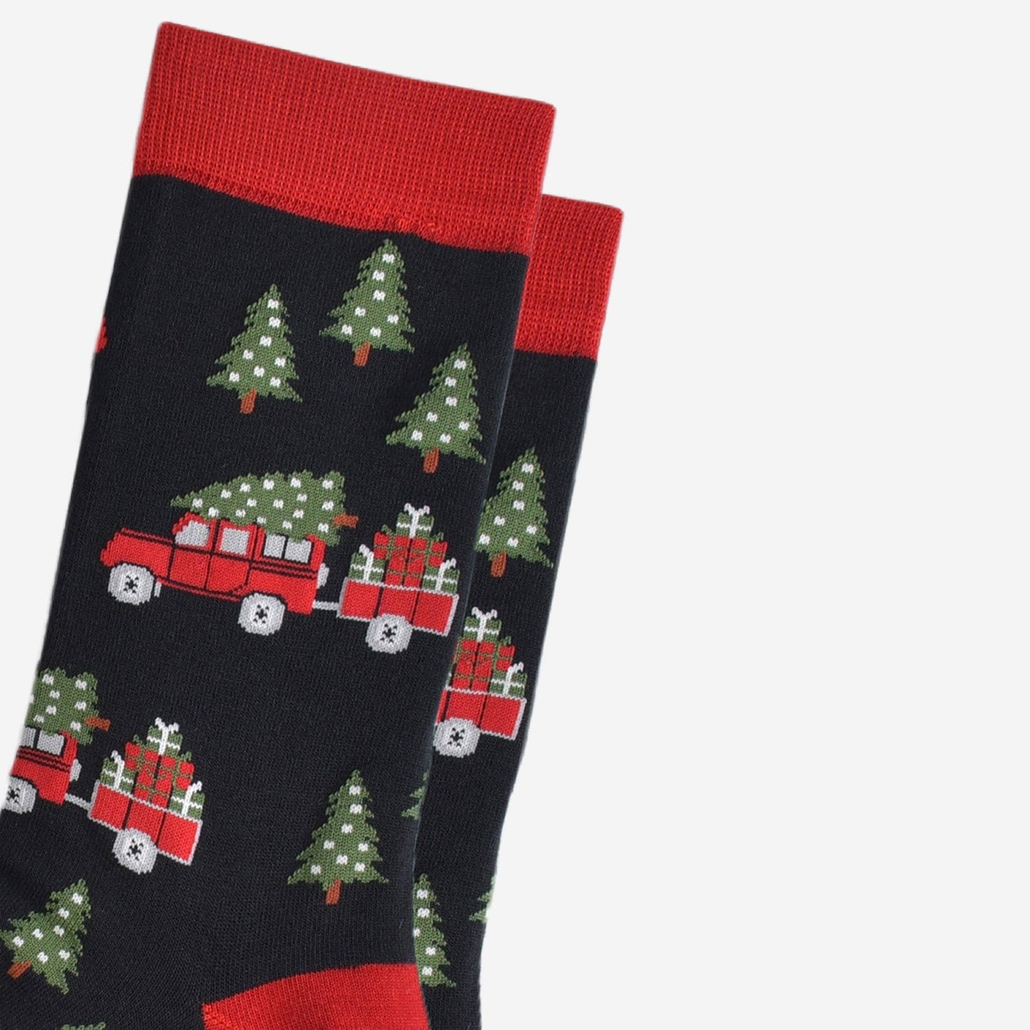 Men's Bamboo Socks - Black/Red, Christmas Tree Off Roader