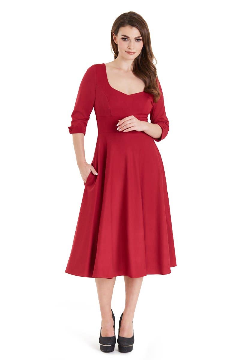Scarlette Long Sleeved Burgundy Midi Dress