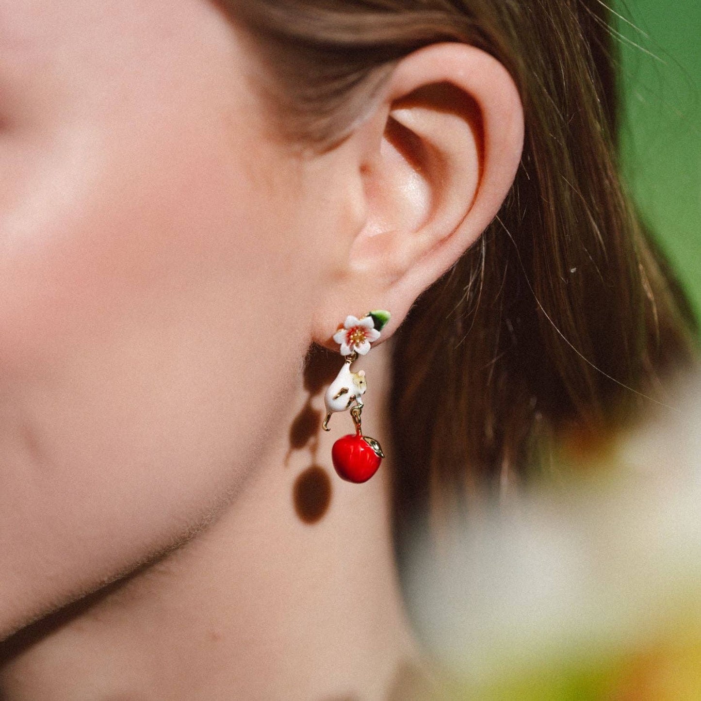 Apple Blossom & Mouse Drop Earrings