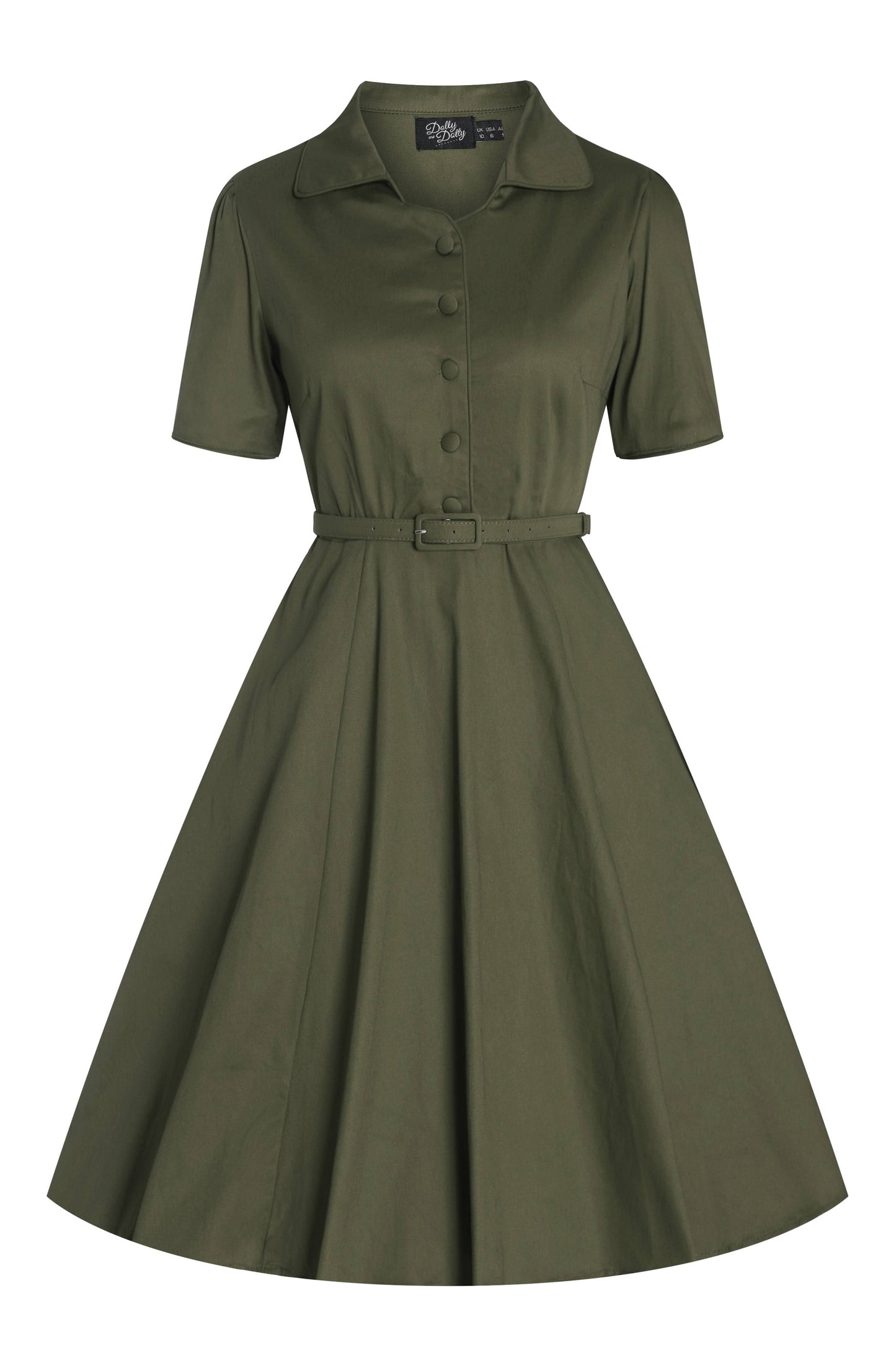 Penelope Army Green Rockabilly Plain Shirt Dress