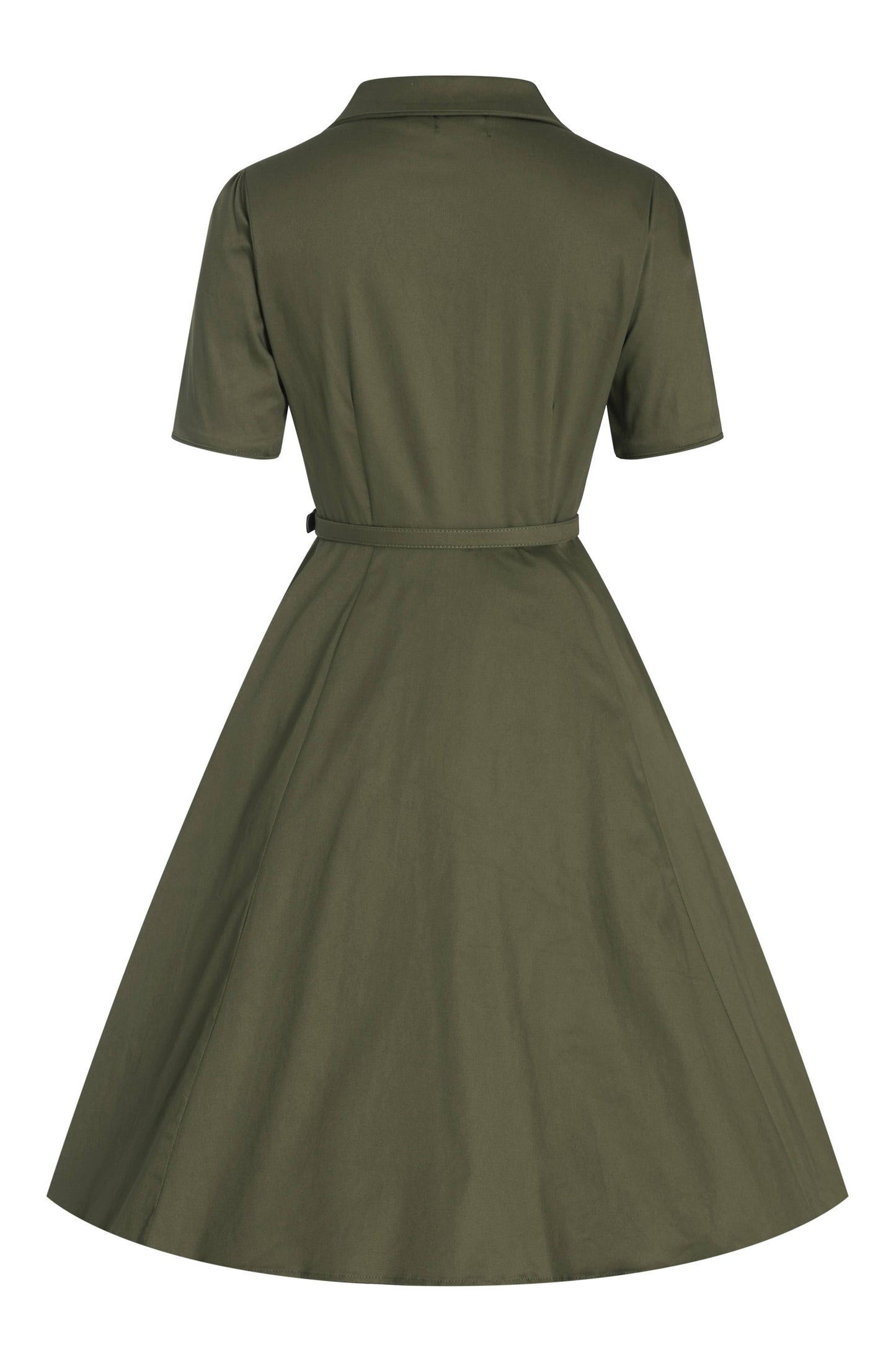 Penelope Army Green Rockabilly Plain Shirt Dress