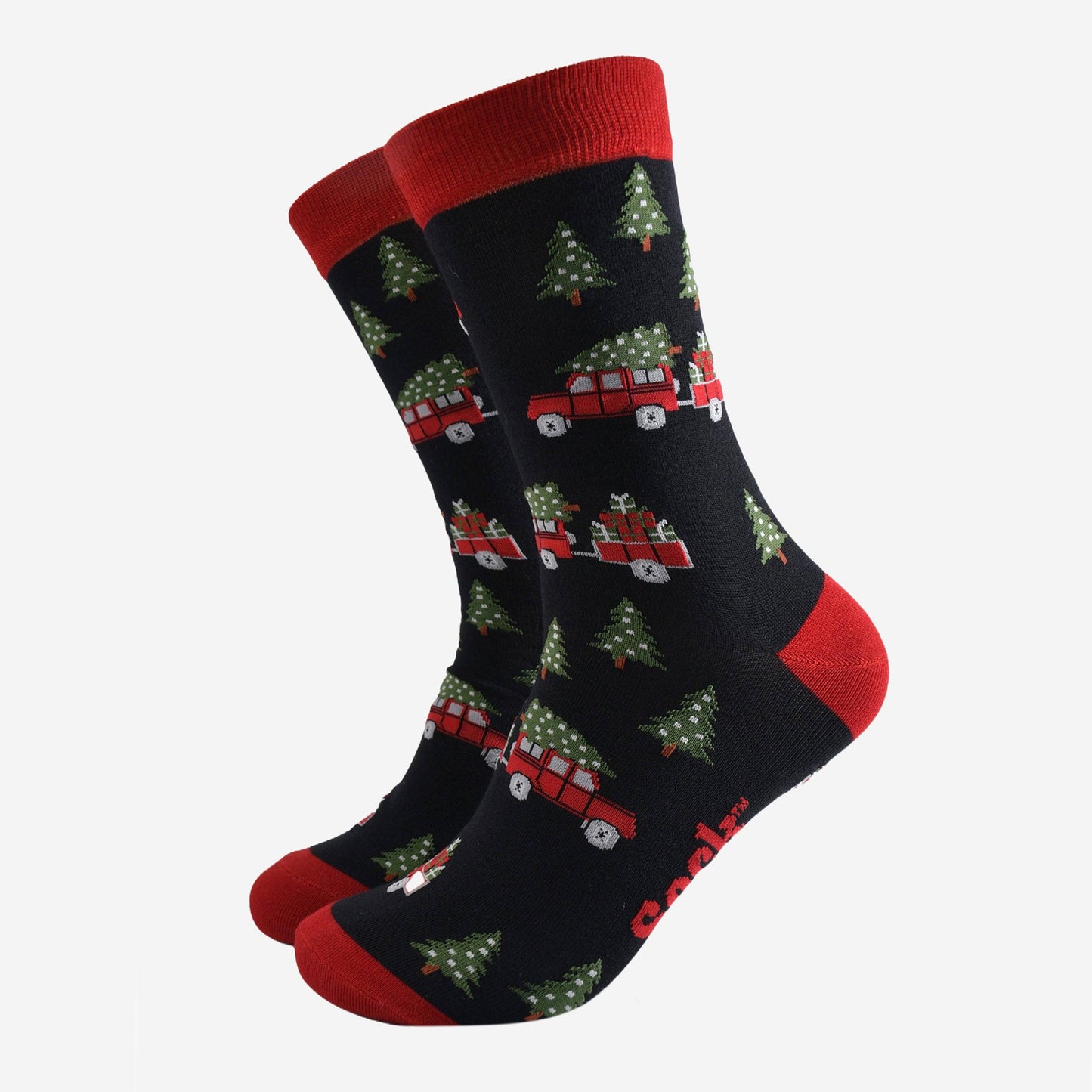 Men's Bamboo Socks - Black/Red, Christmas Tree Off Roader