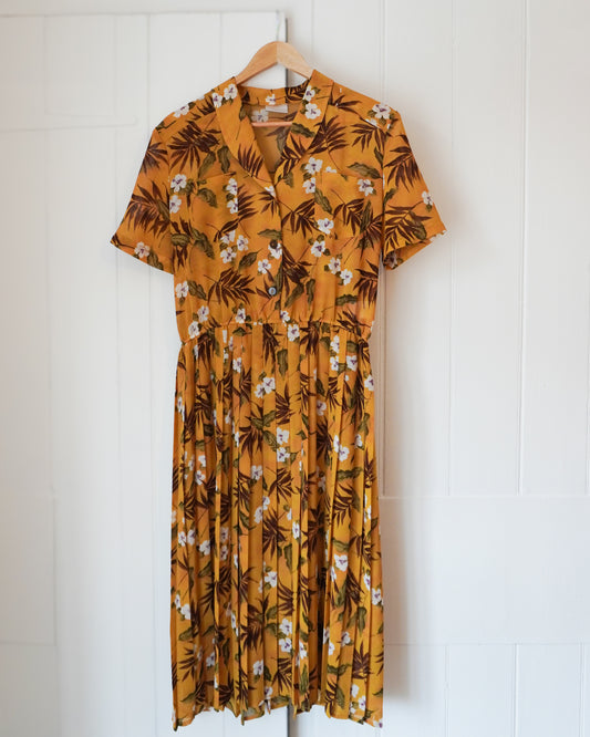 Women's 1950's Tea Dress Yellow Floral