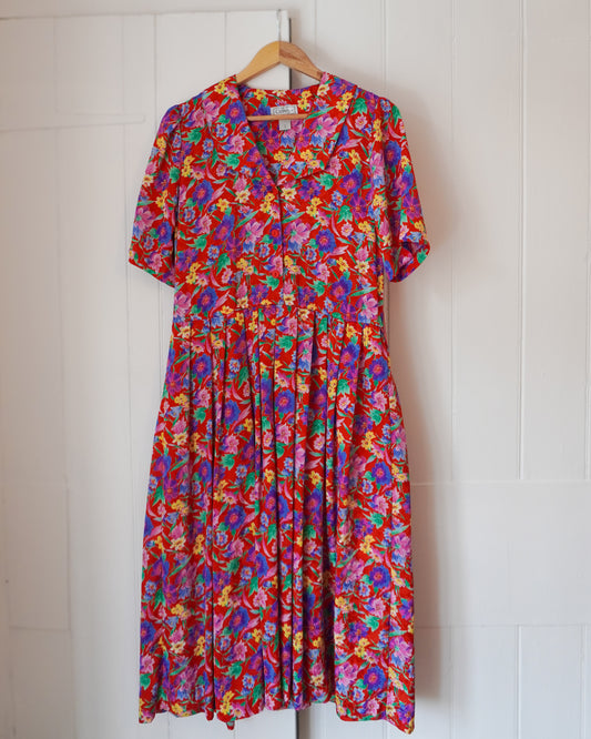 Women's 1940's Tea Dress Floral Red