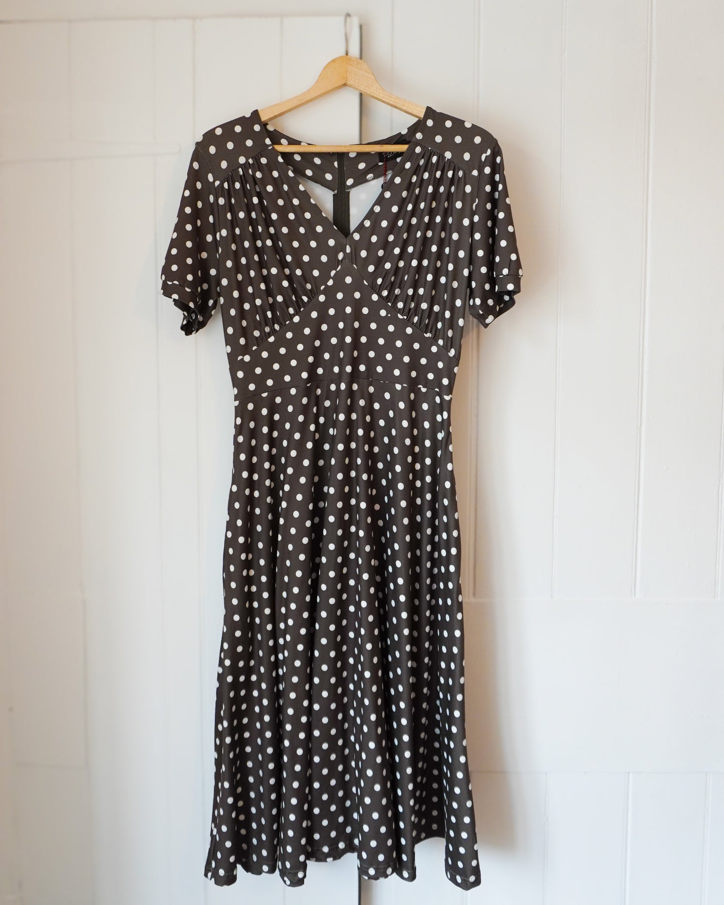Women's 1940's Style Dolly & Dotty Polka Dot Dress - Khaki