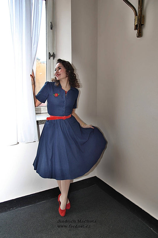 Penelope II Classic Button Down Denim Jeans Shirt Dress