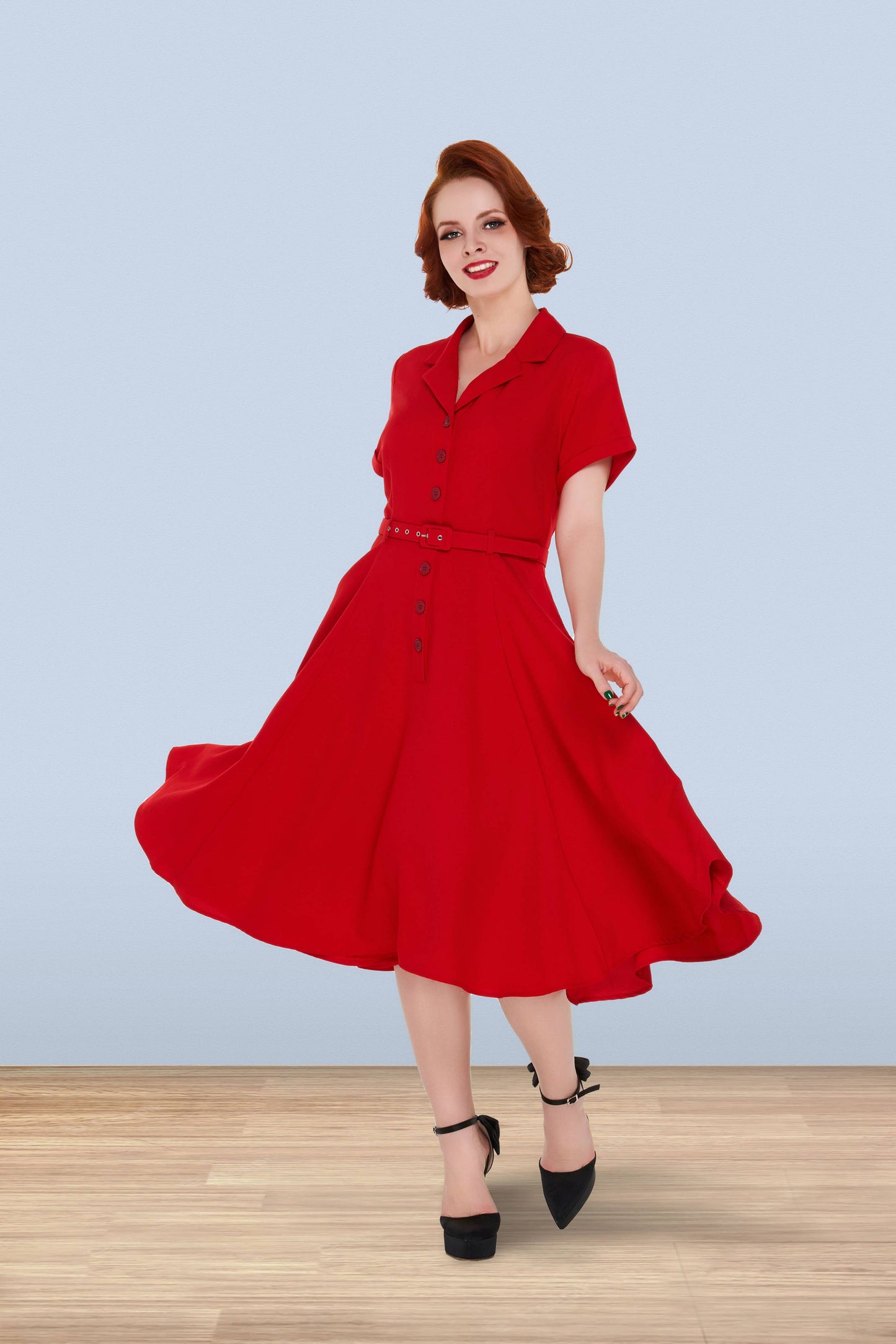 Christine Flared Dress Light Red