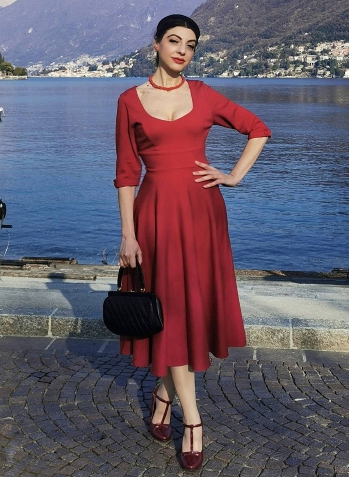 Scarlette Long Sleeved Burgundy Midi Dress