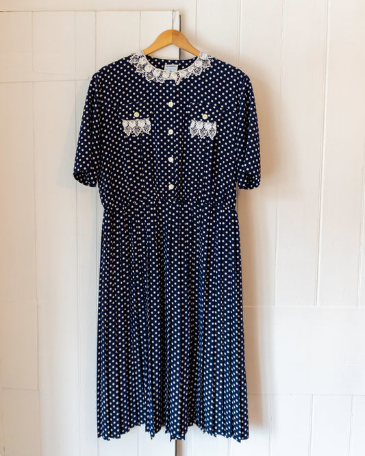 Women's 1940's Navy Polka Dot Tea Dress